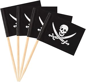 Donoter 100 Pack Pirate Flag Toothpicks Cupcake Topper Picks for Halloween Themed Birthday Party Cake Decorations