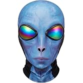 Ramede Realistic 3D Alien Masks for Adults Print Spandex Veil Headscarf | Halloween Alien Cosplay Costume, Full Face Masks with Rainbow Lens, Sci-fi Events and Photo Booths, Funny Parties Dress up