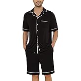 Veseacky Mens Pajamas Set Short Sleeve Soft Button Down Sleepwear Two Piece Mens Loungewear Pjs Set with Pockets S-XXL