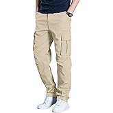 DOWMQ Men's Cargo Pants Casual Workout Joggers Stretch Sweatpants Elastic Drawstring Hiking Tactical Pants with 6 Pockets