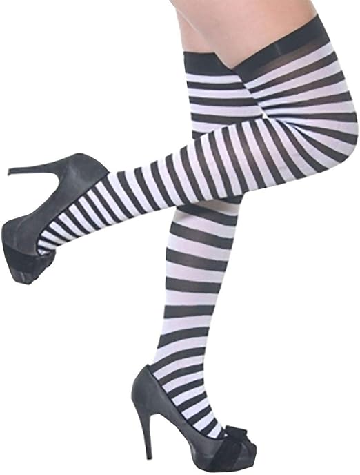 Ladies Thigh High Hold Up Stripe Stocking Womens Hen Night Stag Party