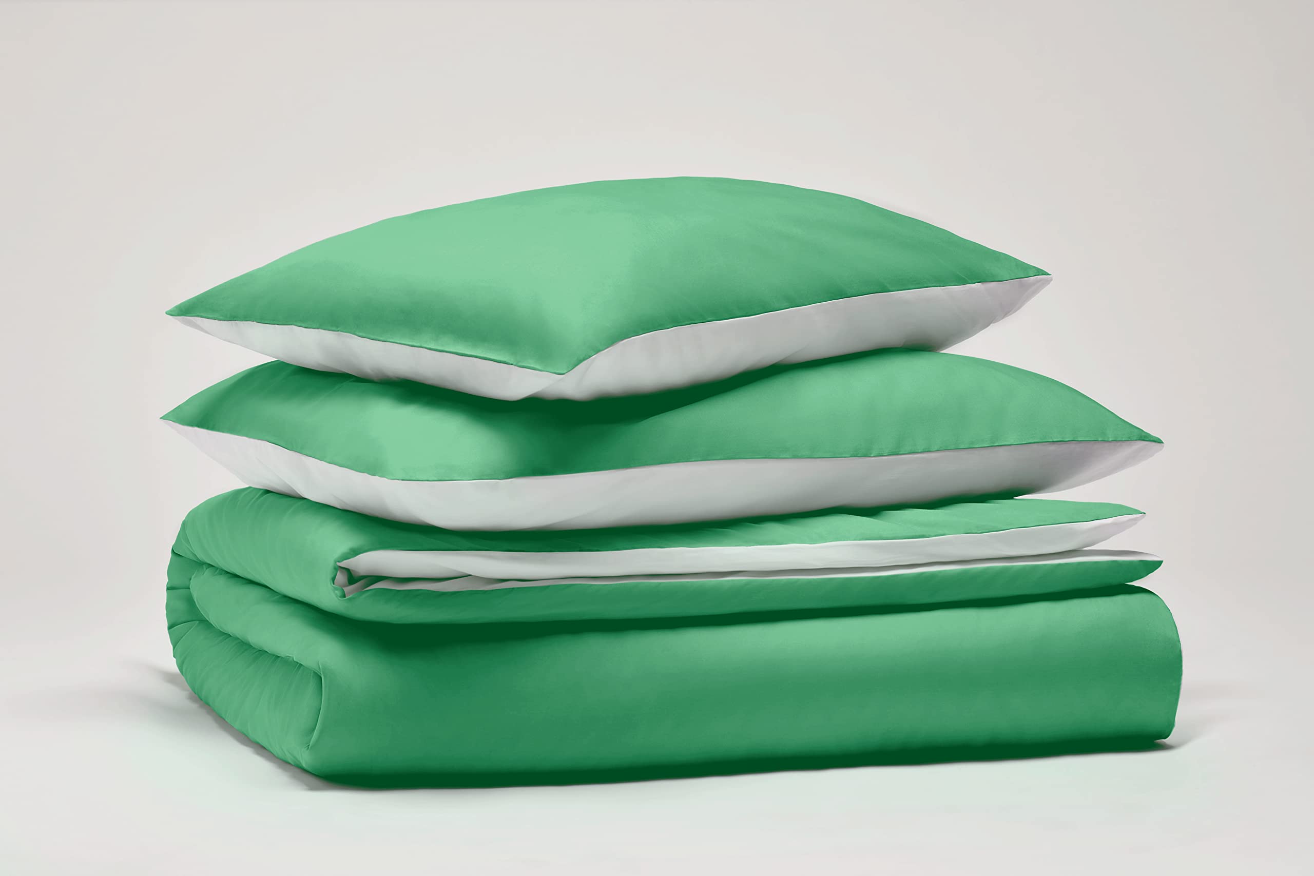 SWEET HOME Pantone™ 155 x 200 cm 100% Cotton Percale 200 Thread Count Single Duvet Cover Set - Double Sided Light Green/White