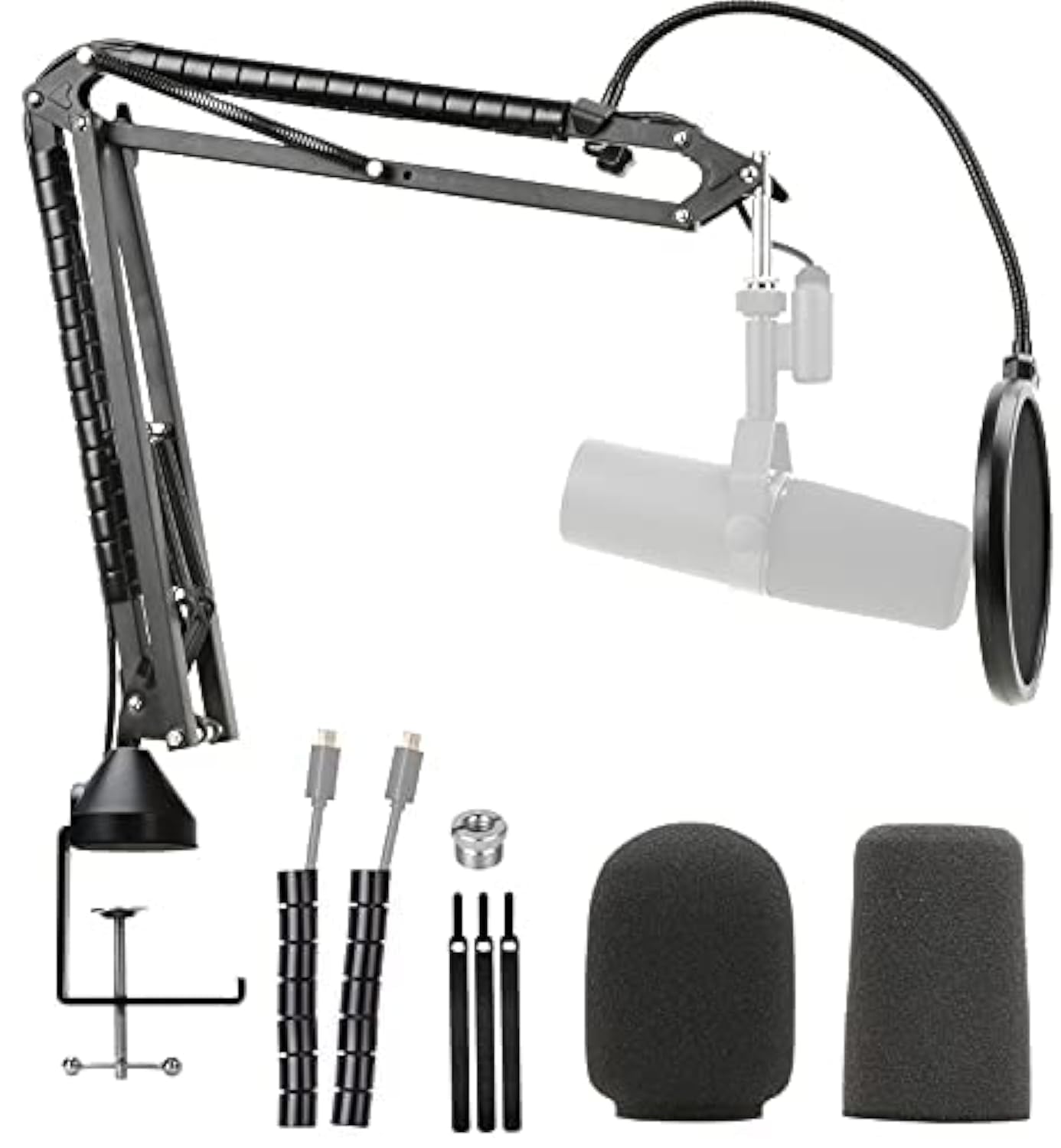 YOUSHARES SM7B Boom Arm with Pop Filter - Upgraded Heavy Duty Mic Stand Suspension Mic Boom Stand with Windscreen Compatible with Shure SM7B Microphone
