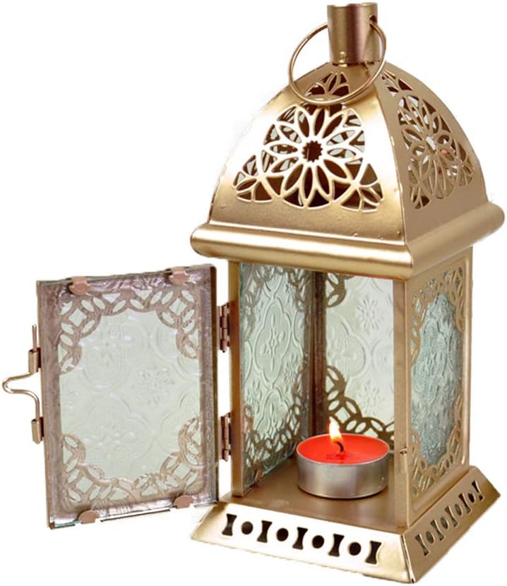 GYJ American Country Romantic Wind Lantern Hollow Candlestick, Candle Holders Craft Christmas Decorations for Home Wedding Portable