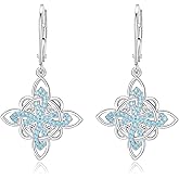 Celtic Witches Knot Sterling Silver Witch Earrings - Abalone Shell Birthstone Drop Dangle Leverback Celtic Earrings - Mother's Day Gifts for Women, Sisters, Best Friends