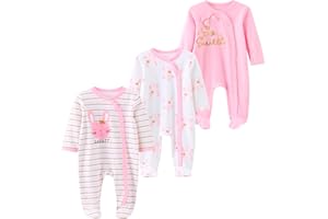 MAMIMAKA Unisex Baby Newborn Baby Clothes Cotton Footed Romper One-Piece Jumpsuits 3 Pack