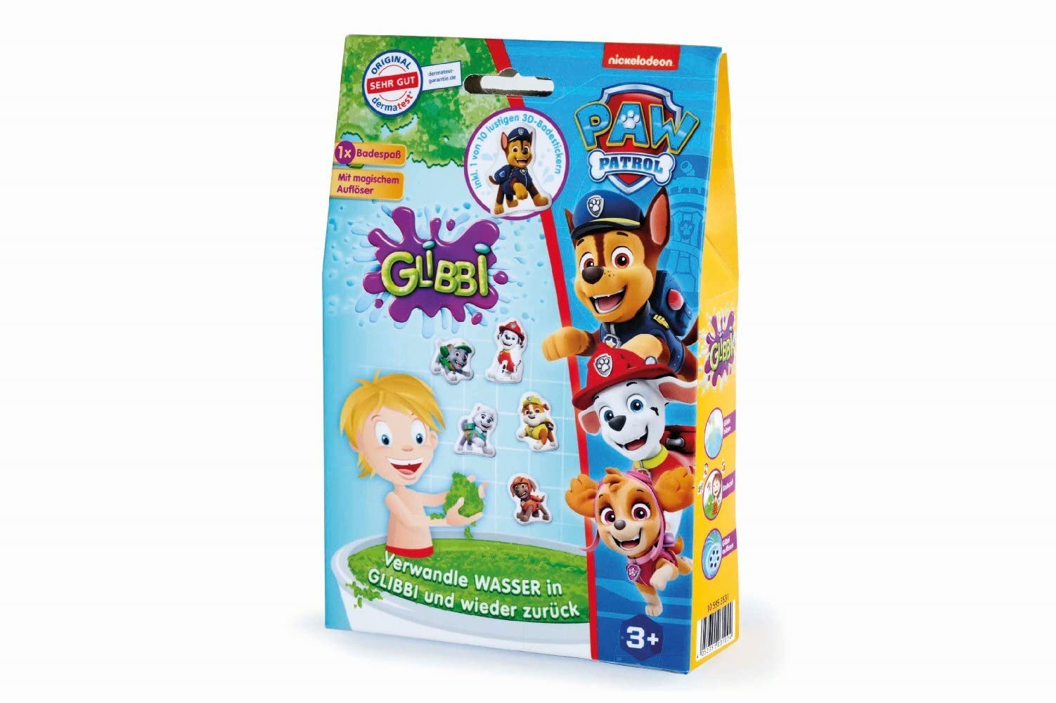 Simba Glibbi Paw Patrol 105953531 Bath Toy, Water Toy, Powder Turns Water into a Green, Gel-like Mass and Back Again, Includes Bath Sticker, 300 g, from 3 Years