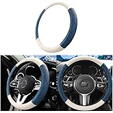 Norkmdi Car Steering Wheel Cover, 14.5-15" Breathable Linen Vehicle Steering Wheel Protector with Non-Slip Lining, Comfortable Auto Interior Decoration Accessories, Universal Fit (Blue/White)