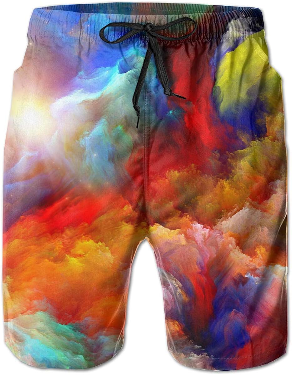 Funny Z Mens Board Shorts Colorful Watercolor Cloud Quick Dry Swim Surf