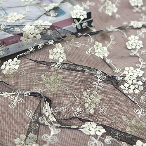IRIZ Vine Flowers Golden Color Floral Embroidery Lace Fabric by The Yard