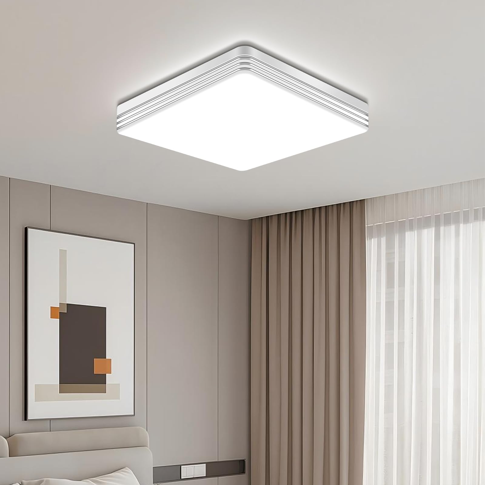 Taoellen LED Ceiling Lights for Bedroom - 36W Square Ceiling Light, 6500K 3240LM 180W Equivalent Silver Edge Flush Ceiling Lights, Cold White Slim Ceiling Light for Living Room, Hallway, Kitchen — image 1