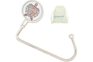 ROFLYER Purse Hook Hanger for Table Bar Long Handbag Hanger Bag Hanger with Velvet Pouch (Colorful Turtle)