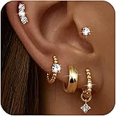 Dochais Small Gold Hoop Studs Earrings 14k Gold Plated Huggie Earrings for Women Trendy 925 Sterling Silver Post Cartilage Earring Stacks Hypoallergenic Earring Sets