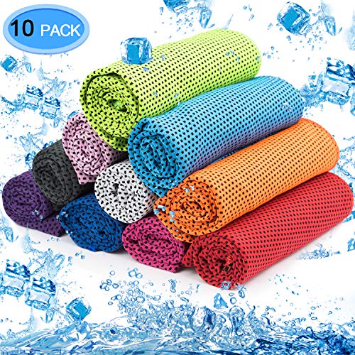 MENOLY 10 Pack Cooling Towel, Ice Towel Microfiber Towel Soft Breathable Chilly Towel for Sports Gym Yoga Camping Running Fitness Workout & More Activities (10 Colors)