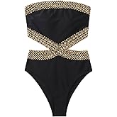 Milumia Women's Stitch Detail Strapless One Piece Swimsuit Cut Out Bandeau Bathing Suit