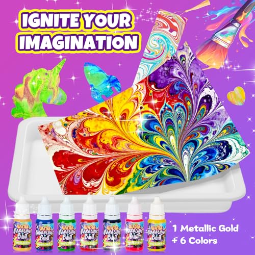 BYHANO Water Marble Painting Kit for Kids 4-12 Years - Create Magical Artworks with 7 Vibrant Colors, Creative DIY Kit, Ideal Birthday Gift for Boys & Girls 4-12 Years Old