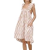Sotimoon Womens Ruffle Nightgown Sleeveless Floral Night Gown Cotton Nightdress
