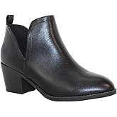 TRENDSUP Ankle Boots for Women Chelsea Square Toe Chunky Low Heel Booties Comfortable Slip on Short Boots