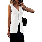 Mina Self 2025 Fall Women's Long Linen Vest Tops - Lightweight Breathable Fashion Fully-Lined Office Outerwear with Pockets