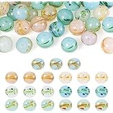 KISSITTY 35pcs Lampwork Beads 12mm Round Crystal Flower Pattern 7 Color Center Drilled Loose Spacer Beads for DIY Necklaces Bracelets Earrings Jewelry Making Crafting