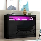 Panana High Gloss 3 Door Sideboard with LED Lights Black Display Cabinet view 7