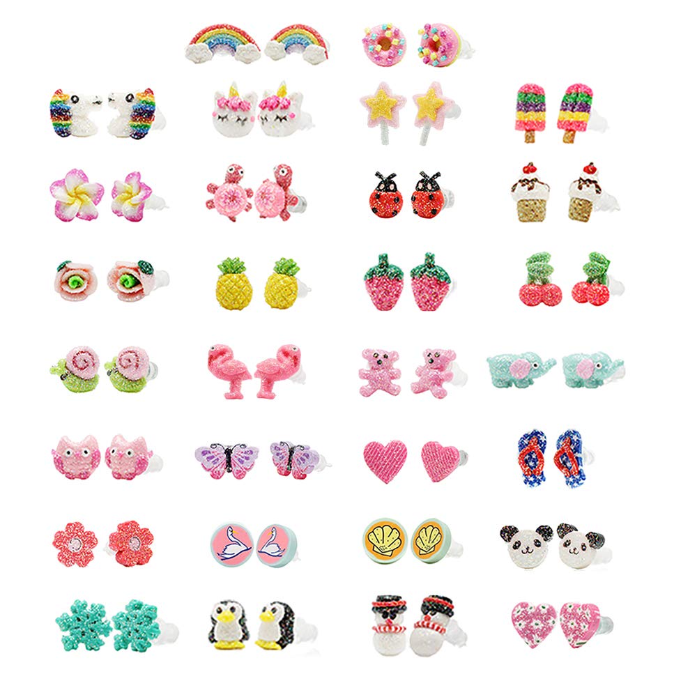 Minihope Hypoallergenic Medical Steel Post Earrings for girls, Cute Multiple Animal Unicorn Donut Stud Earrings Made with Polymer Clay for girls