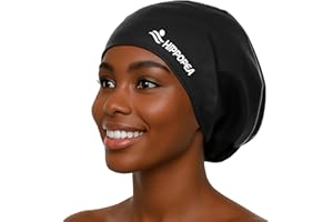 HIPPOPEA Large Swim Cap for Long Hair Women, Dreadlocks, Weaves, Hair Extensions, Braids, Curls & Afros - 3D Ergonomic Design Silicone Swim Cap Woman Kids Men Adults Boys Girls