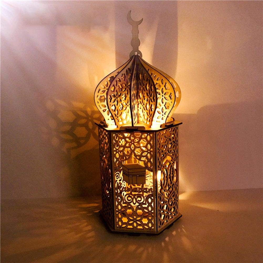 Funsquare 2020 Ramadan Decorations - Eid Mubarak Home LED Light Wooden Hanging Night Light Lamp Pendant Perfect Ornament For Islam Muslim Event Party Celebration