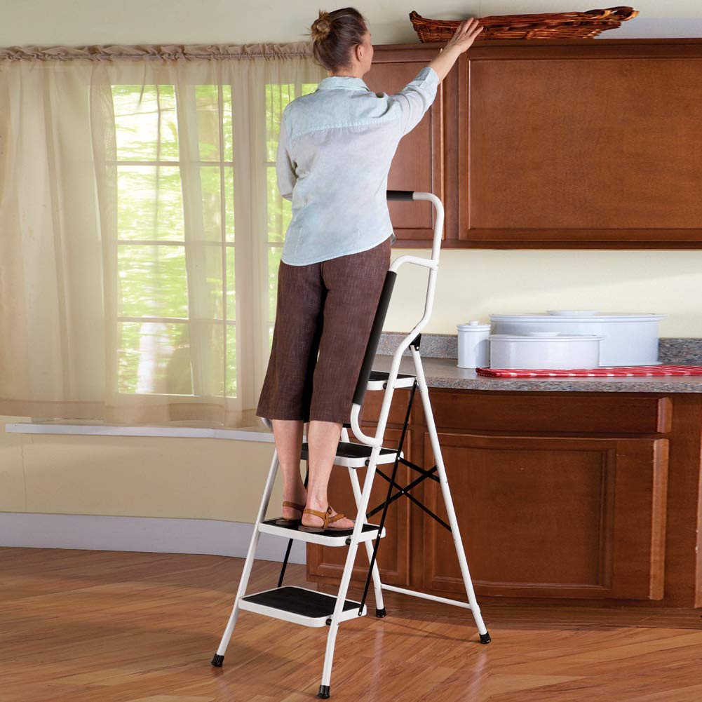 Grips White, Anti-Slip for White Safety inches or Folding with Office, Handrail Ladder 62.5 Home Tall, Step Steps, Four with 62.5 Handrail Anti-Slip White Ladder Four Grips Office, for Step Home or Safety inches Tall, Steps, Folding White,