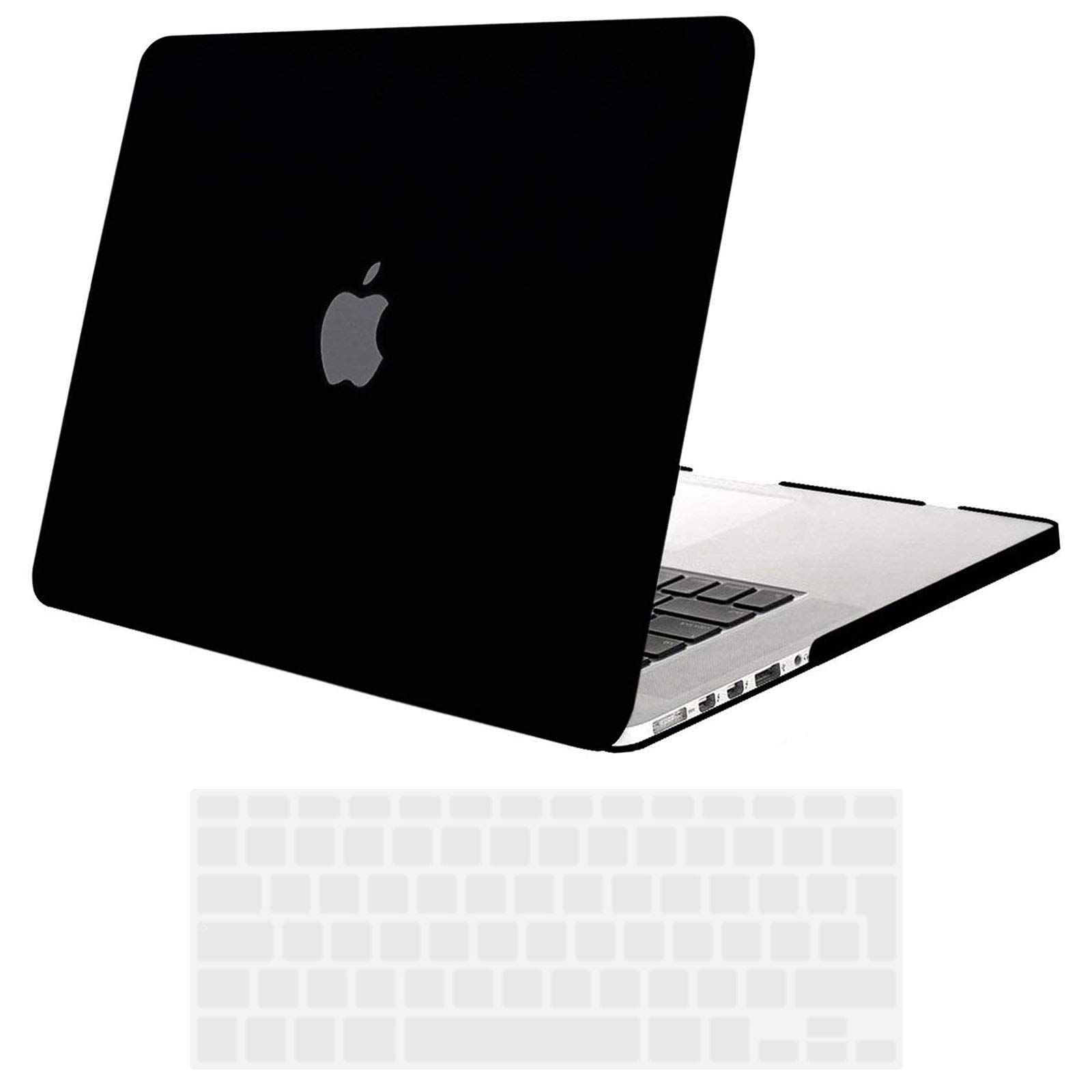 TECOOL Case compatible with old MacBook Pro 15 inch Retina 2015 2014 2013 2012 (A1398), Plastic Snap On Hard Shell Cover & UK EU Keyboard Protector, Black (Matte)