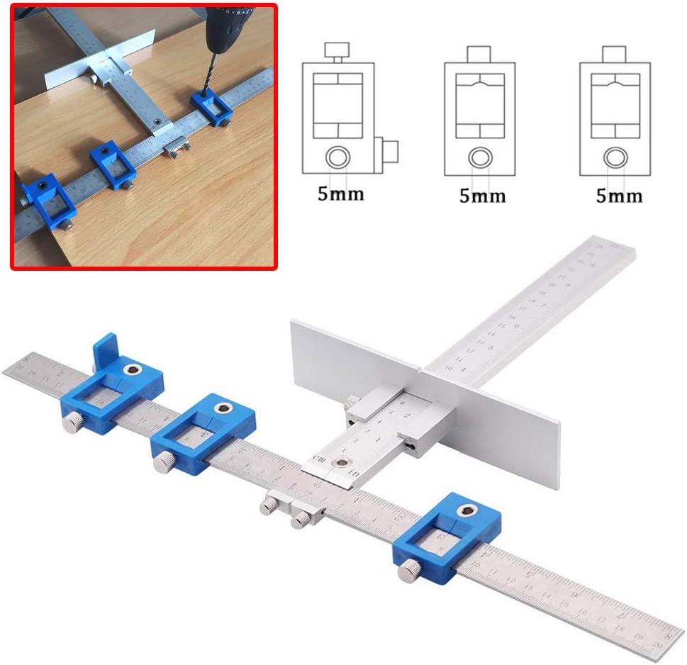 CTlite Cabinet Hardware Jig, Punch Locator with Aluminum Alloy Drill Guide Sleeve Template Measuring Tool for Installation of Handles Knobs on Doors or Drawer Pull - Update Inch and Metric Units Scale