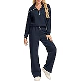 Motarto Women's 2 Pcs Outfits Sweatsuit Set Oversized Lapel Half Zip Sweatshirt Wide Leg Sweatpants Lounge Matching Tracksuit