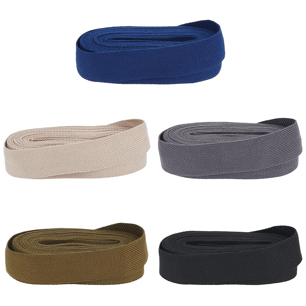 PH PandaHall 5 Rolls/25 Yards Cotton Webbing Strap, Heavy Cotton Webbing Fabric Ribbon Trim Natural Heavy Duty Style Flat Polyester Bands for Bag Handles Making Belting Stitched Sewing 1 Inch Wide