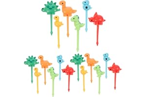 MOLUCKFU Dinosaur Food Picks 18Pcs Cartoon Animal Fruit Picks Reusable Kids Food Toothpicks for Parties Lunch Bento Dessert D