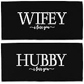 WAITPI Couple Wifey Hubby Beach Towel Set of 2, Honeymoon Wedding Valentines Beach Towels Gifts for Bride Groom, Hubby and Wifey Gifts Quick Dry Towels Decor for Bathroom 30x60in