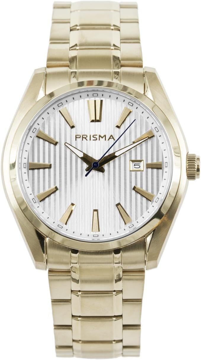 Men's Stainless Steel Quartz Wrist Watch with White Dial Analogue Display 5 ATM/Prism Bar P1832