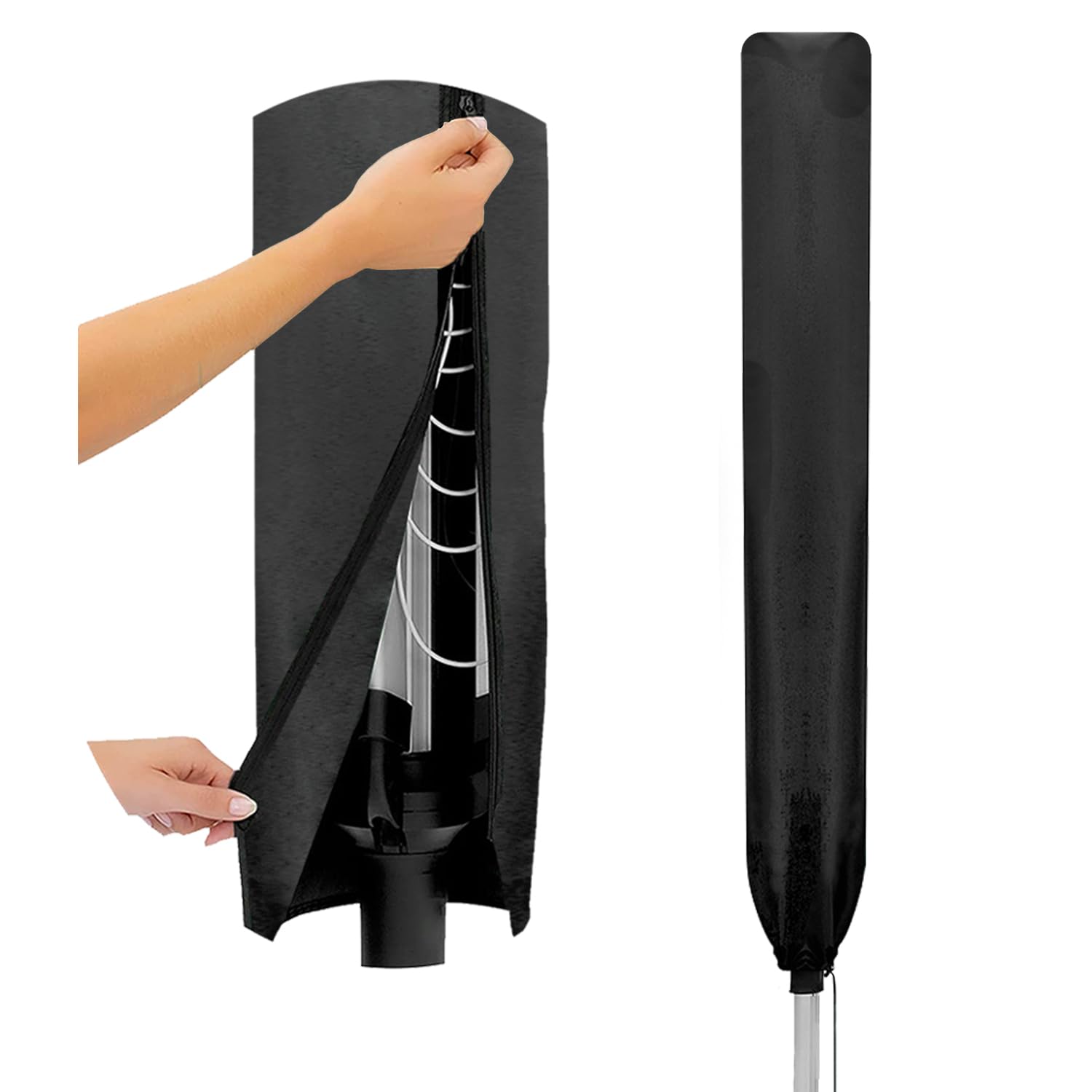 Flatro Rotary Washing Line Cover Waterproof Universal Fit with Zip Rotary Line Cover Can Be Used as Parasol Cover | Weather Resistant and Great Protection for Garden Dryer and Airer (Black)