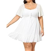 Talisea Plus Size Women's Sweetheart Neckline Dress Smocked Short Summer Sundress Chiffon Mini Cute Graduation Dresses
