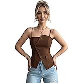 winkbay Women's Elegant Button Down Camisole Top Spaghetti Strap Asymmetrical Fitted Dressy Casual Tops