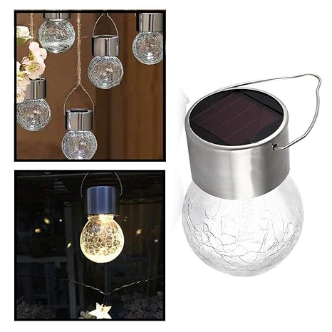 Epyz Crackle Glass Design Solar Garden Light for Patios, Landscape, Tree Hanger (Warm, 2)