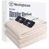 Westinghouse Electric Blanket Queen, Flower Jacquard Heated Blanket Queen Size with 10 Heating Levels and 1-12 Hours Auto-Off, Flannel to Sherpa Reversible, Machine Washable (84" x 90", Beige)