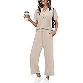 OFEEFAN 2 Piece Sets for Women Spring Fashion Beach Vacation Cruise Outfit Dressy Casual Wide Leg Crop Pants Resort Wear