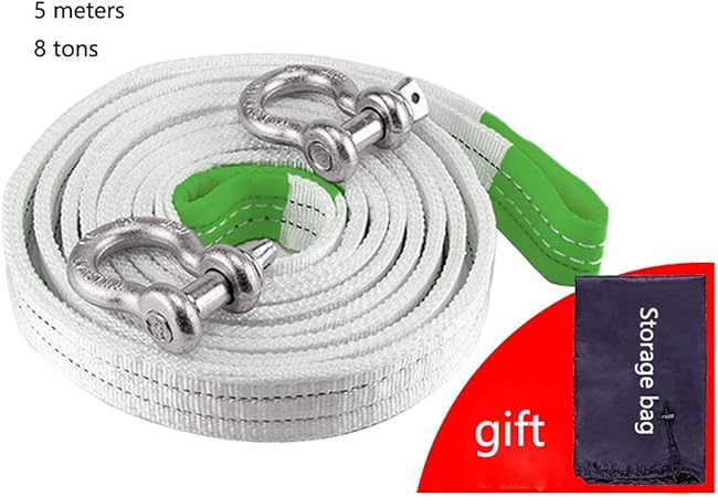 Cinghia Traino 5 Tonnellate - 5 Metri Con Ganci Sicurezza Acciaio | Strisce Riflettenti | Emergenza Veicoli - Foto 10