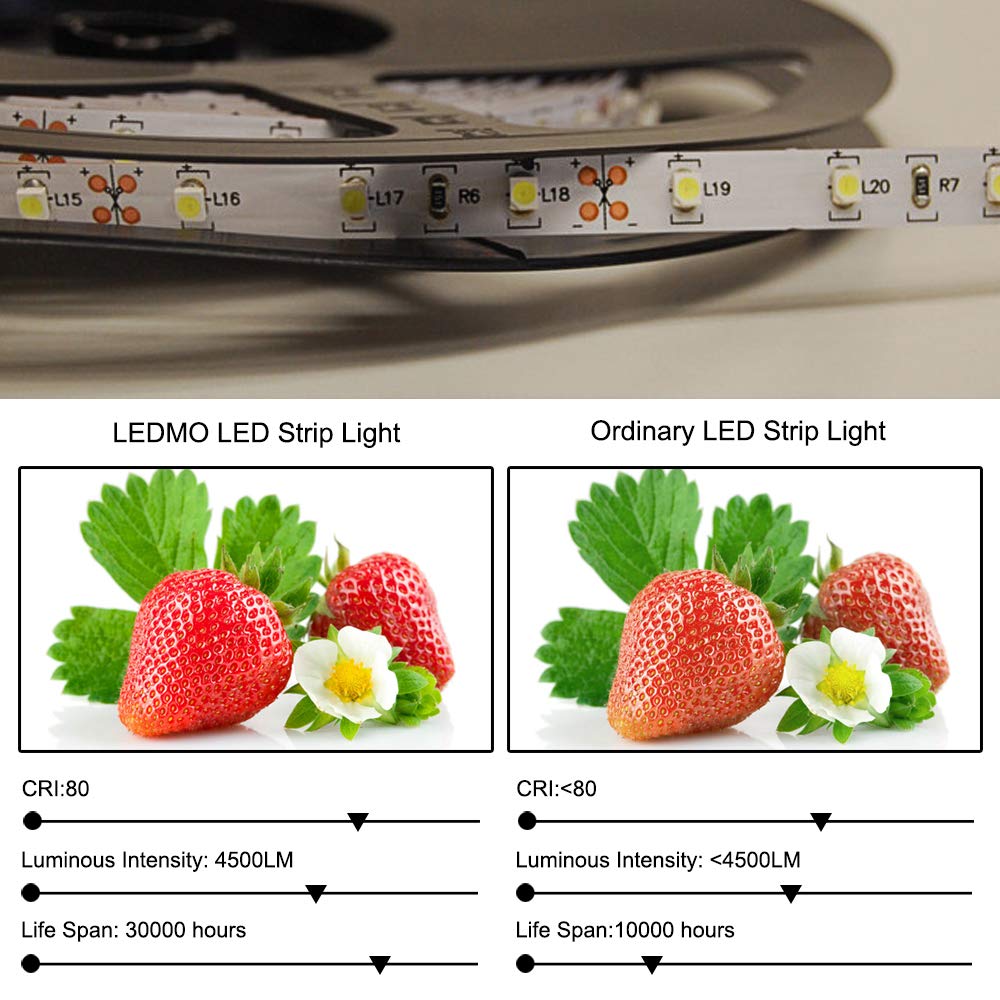 LED Strip Lights Cool White 6000K Led Light Strips DC12V Strip of Led Lights SMD2835 300Leds Led Tape Lights Strip Led 16.4 Ft Flexible light strips DIY Decoration Outdoor
