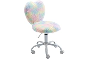 LZAREAL Cute Fuzzy Kids Chair for Teenage Girls Rolling Study Desk Student Chair Furry Computer Task Chair, Adjustable Heart Shaped Reading Vanity Chair for Bedroom, Various