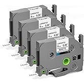 TZe-221 TZ Tape 9mm 0.35 Laminated White Replacement for Brother P Touch Label Tape 3/8 Inch TZ TZe221 Compatible with PT-D200 1280 1180 1830 Label Maker Tape Refills, 8m (26.2 ft), 4 Pack