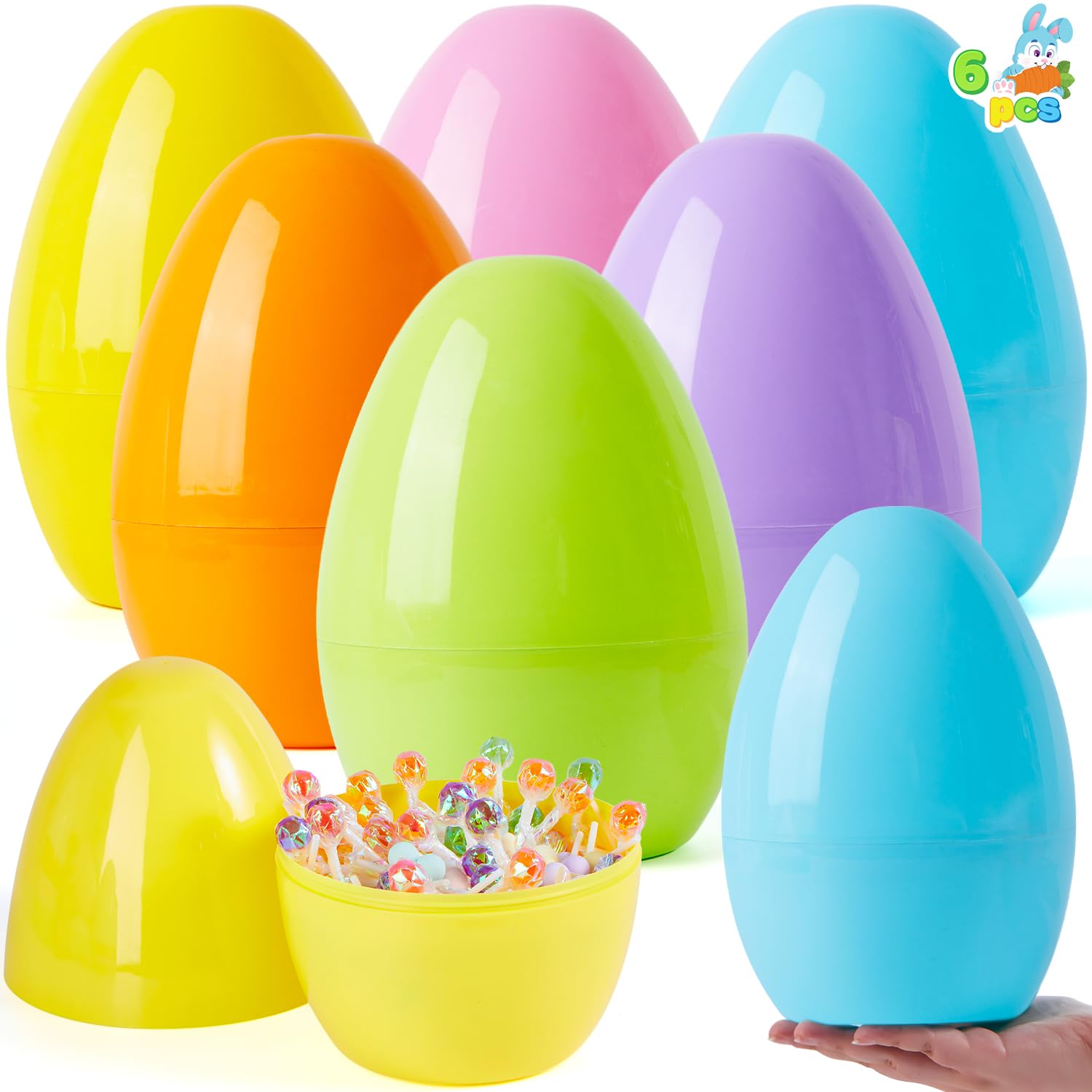 JOYIN 10" Jumbo Easter Eggs, 6PCS Pastel Plastic Giant Eggs Empty