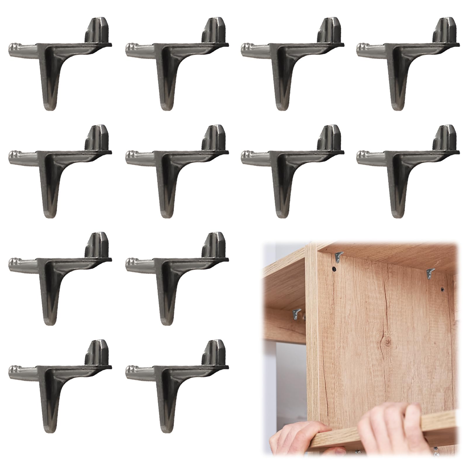 12 Shelf Support Pins Nickel Plated 3mm Set, Heavy Duty Metal Peg Shelving Studs for Bookcases Cupboard Cabinets and Furniture Kitchen Shelves Steel Brackets for Secure Shelf Fitting