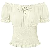 Scarlet Darkness Peasant Blouse for Women Off Shoulder Puff Sleeve Smocked Waist Summer Tops