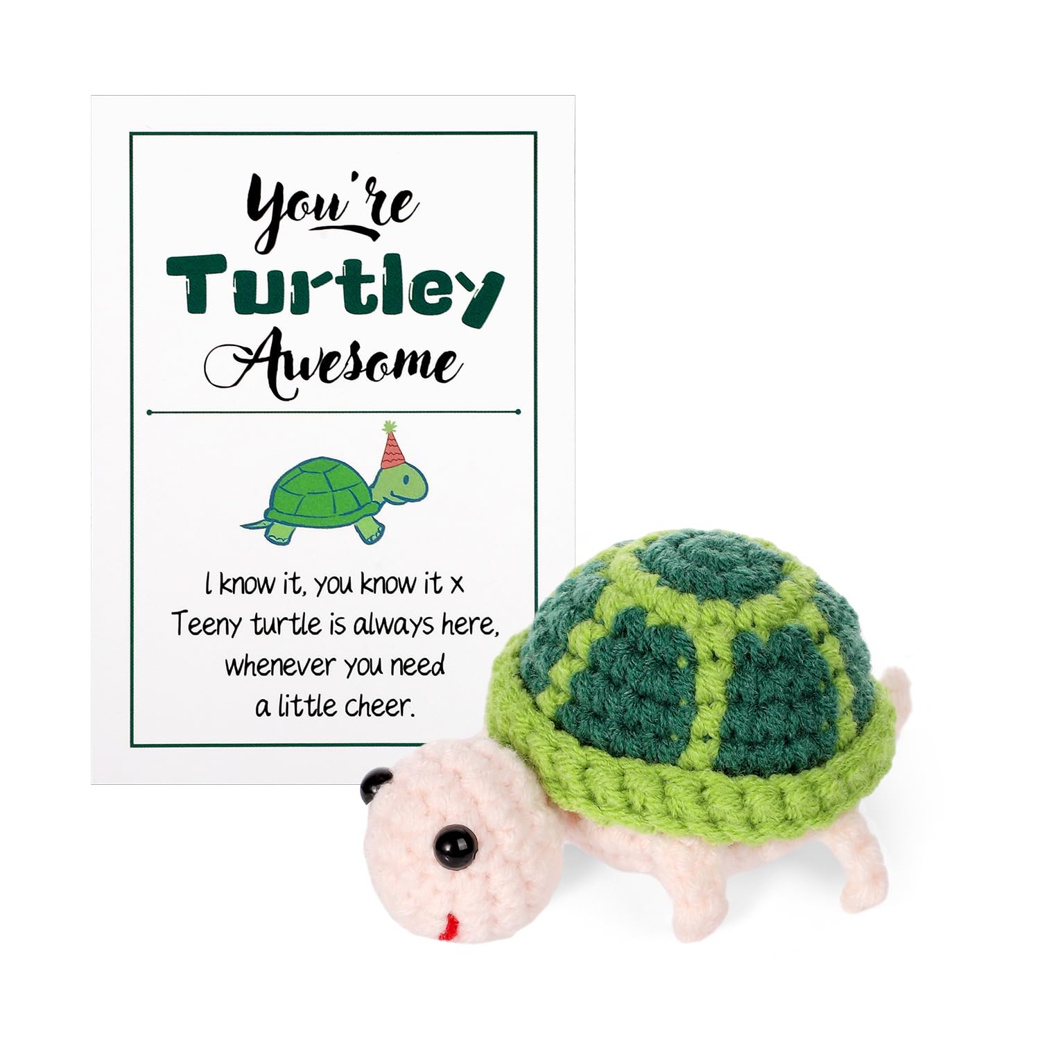 BOXOB Mini Funny Positive Turtle, 3.3in Creative Cute Turtle Crochet Toy You're Turtley Awesome Knitted Turtle Potato Doll for Emotional Support Inspirational Gift for Encouragement Party Decoration
